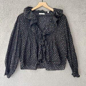 DOEN Hardy Top Black Parc Monceau Womens XL Dark Floral Peasant Boho Ruffle